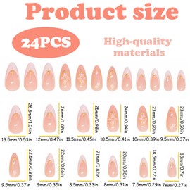 ASOMI 24 Pcs French Tip Embossed Flower Design Almond Shape Medium False Nails White French False Nails With Glue