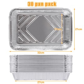 ASelected 30Pcs Aluminium Large Foil Trays, 315X214X49Mm Tin Foil Trays for BBQ, Roasting, Baking, Cooking, Broiling -2250Ml Silver Foil Trays Containers