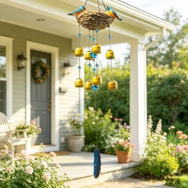 MUMTOP Wind Chime for Outside, Blue Bird Resin Wind Bells for Garden Decor