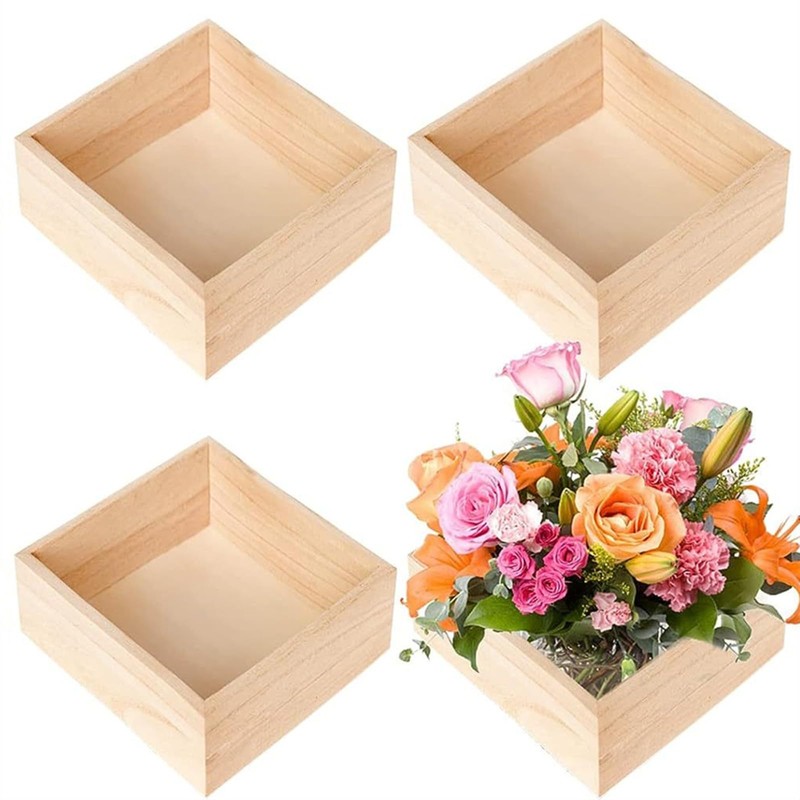 Anktily 4 Pieces Unfinished Wooden Boxes for Crafts, Small Square