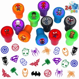 24 Pcs Superhero Themed Stampers, Superhero Birthday Party Supplies, Goody Bag Treat Bag Stuff for Superhero Birthday Party Gifts