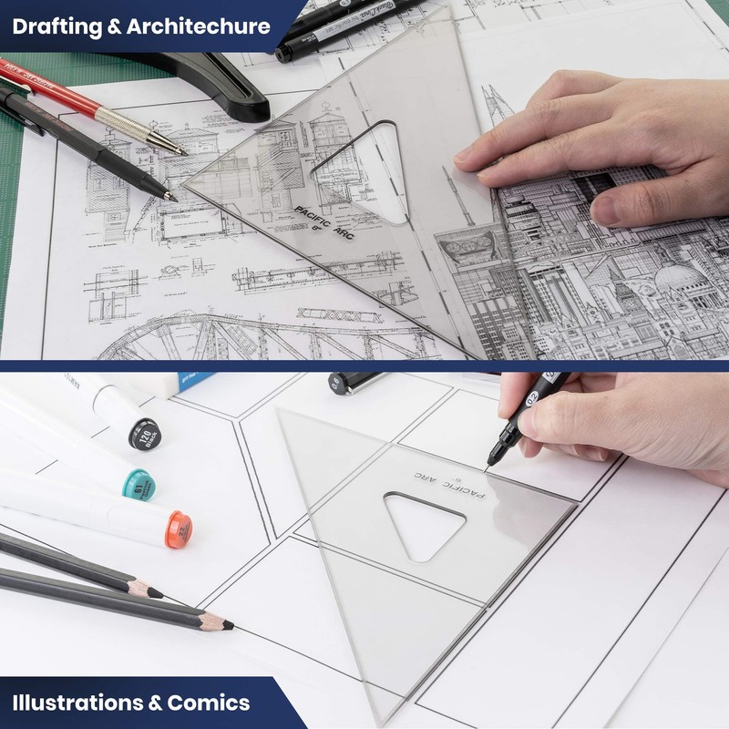 Pacific Arc Drafting Triangle, 4-inch, 45/90 Degrees, w/Inking Edge, Topaz