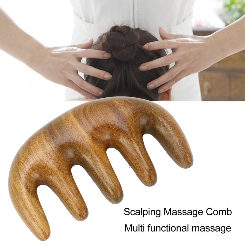 Scalping Massage Comb Handheld Green Sandalwood Massager Wide Tooth Scalping