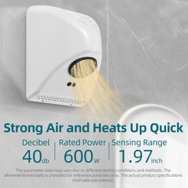 Hand Dryers for Bathrooms Commercial 600W Low Noise Touchless Electric Hand Dryers Automatic Sensor Wall Mounted Type Warm Wind Commercial Hand Dryer for Home Hotel Bathroom