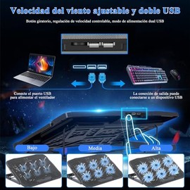 Laptops Bases Enfriador 6 Ventiladores para 12-17pulgadas USB Dual,Enfriador para Laptop de Juegos,Base De Refrigeración para Ordenador Portatil (Negro)