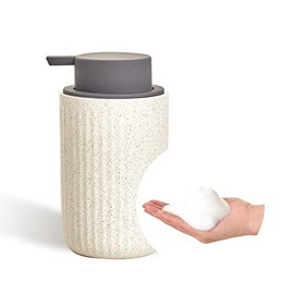 Foam Ceramic Hand Soap Dispenser Beige, Speckled Rippled Bubble Up Soap Dispenser for Countertop, 13.5 oz Foam Beige Hand Lotion Bottle with Grey Pump, Refillable Soap Dispenser for Bathroom
