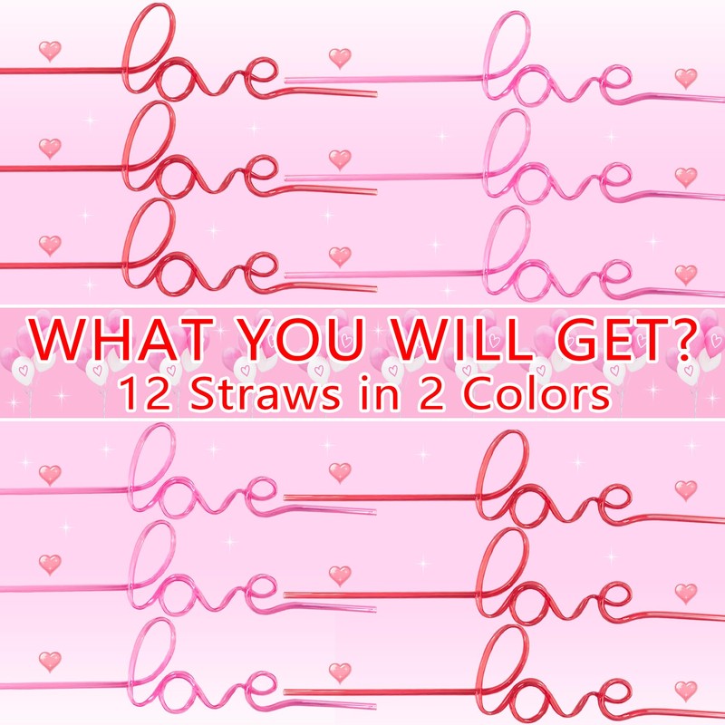 12PCS Love Word-Shaped Plastic Drinking Straws for Bachelorette Decor
