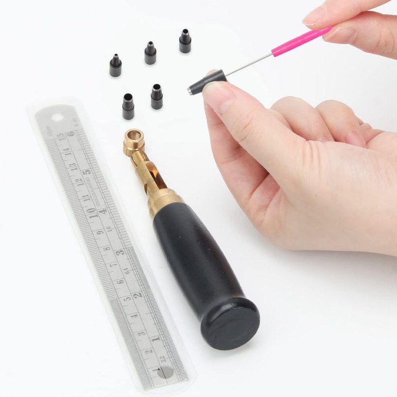 Adjustable Screw Punch, 6 Tip Sizes Belt Hole Puncher, Wood