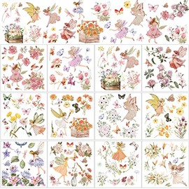 BBTO 12 Sheets Rub on Transfers for Crafts and Furniture Rub on Transfer Stickers Decals for Wood DIY Paper Home Decor, 5.5 x 5.7 Inch(Flower Fairy)