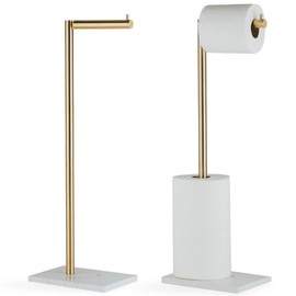 MARMOLUX ACC Free Standing Gold Toilet Paper Holder Stand White Marble Base and Storage | 4 Jumbo Roll Bathroom Hardware Toilet Tissue Organizer | Stainless Steel Bathroom Decor Accessory