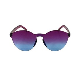 Women's Candy Colored Round Rimless Sunglasses (Purple Blue)