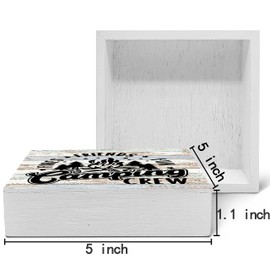 SRADMO Camping Crew Wood Box Sign Desk Decor,Rustic Camping Wooden Block Box Sign Decoration For Home Campsite RV Cabin Wall Shelf Table Decor