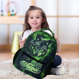 Homieblanket Wolf Backpack for Kids Girls Boys School, 16 Inches Cute Wolf Theme Bookbag, Adjustable, Lightweight, Large Capacity, Colorful Wolf Backpack for School