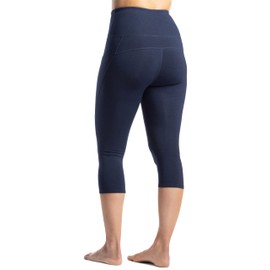 Fishers Finery Ecofabric Active Yoga - Capri de entrenamiento de cintura alta para mujer, Azul marino/flor y brillo, XS