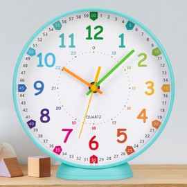 VINILITE Children's Wall Clock without Ticking Noises Learning Clock 20 cm Children's Clock Silent Small Wall Clock Children's Room for Boys and Girls First Day of School Gift
