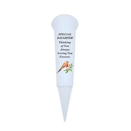 Plastic Flower Holders/Memorial Grave Vases Ornaments - Spike Flower Grave Vases for Grave Decoration with Engraved Funeral Verses for Your Loved Ones -White Spike With Robin Image (Daughter)