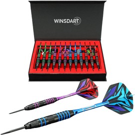 ADKX Steel Tip Darts 12 Pack Set with Nonslip Iron Barrel Aluminum Dart Shafts and Flights + Darts Sharpener + an Gift Box