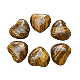 GAF TREASURES Tiger Eye Gemstone Hearts, Polished Tiger Eye Puffy Hearts, Tiger Eye Crystal Palm Stone, Tiger Eye Healing Crystal Hearts (2 Hearts