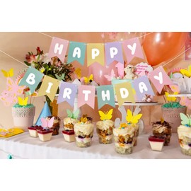 Runhiskii Pastel Happy Birthday Banner, Rainbow Birthday Bunting Sign for Women Girls Boys Birthday Party Decorations, Reusable Girls' Party Backdrop Light Pink Blue Purple Yellow