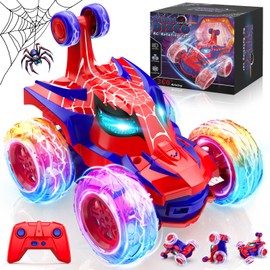 Remote Control Cars, 2.4Ghz Monster Truck with Colourful Light Spider Car Toys for Boys Girls 3 4 5 6 7 8 9 10 Years Old, 360° Rotation Stunt RC Crawler for Kids Birthday Presents
