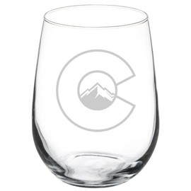 MIP Wine Glass Goblet Gift Colorado Flag with Mountains (17 oz Stemless)
