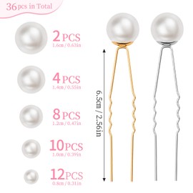 Kiiwah 36 Stück Perlen Haarnadeln U-Förmige Haarnadeln Hochzeit, Braut Haarschmuck Silber Golden für Party Prom Frauen Mädchen