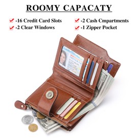 SENDEFN Small Women Wallet Genuine Leather RFID Blocking Bifold Small Purse