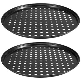 MOUYAT 2 Pack 12 Inch Non Stick Pizza Tray, 32cm x 1.5cm Perforated Pizza Tray for Oven, Carbon Steel Pizza Pan with Holes for Baking Pizza, Oven and Dishwasher Safe