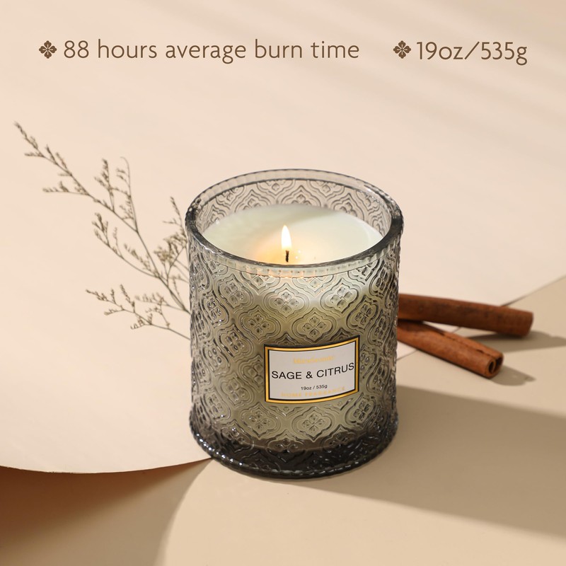 Sage & Citrus Scented Candles, Large Natural Soy Candle, 88