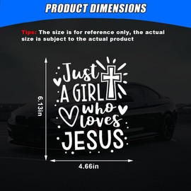 DUSCOKE Just A Girl Who Loves Jesus Decal Car Sticker, 6.1"×4.6" Jesus Cross Vinyl Sticker Car Bumper Decal, Waterproof Auto Exterior Decoration Decals for Cars, Truck, Wall, Window, Laptop (White)