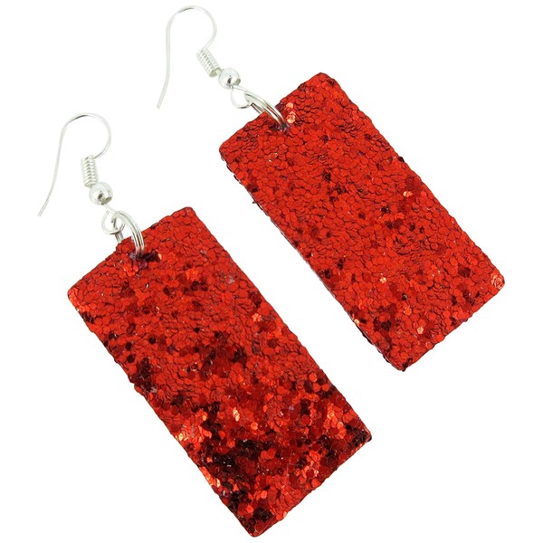 Summerfield Collection Silver-tone Glitter Faux Leather Large Rectangle Dangle Earrings