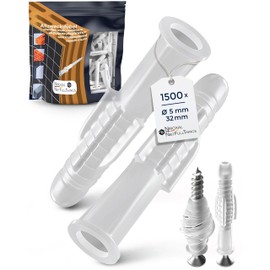 5 mm Dowel Set - Universal Dowels PE Plastic - 1500 Pieces - for Concrete, Plasterboard & Masonry