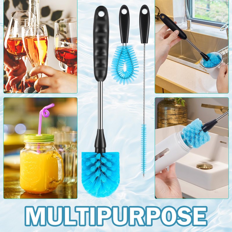 12.2 inch Bottle Brush Set of Three，Washable Coffee Cups, Water