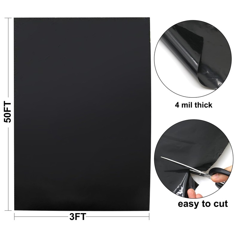 Feitore 4 Mil Black Plastic Sheeting Weed Barrier Landscape Fabric