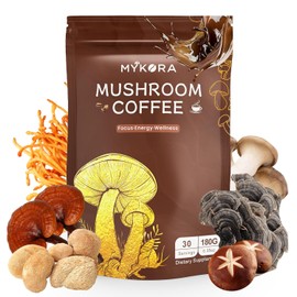 Mushroom Coffee 2000mg, Organic Instant Coffee with 6 Adaptogenic Mushrooms (Lion’s Mane & Turkey Tail), with MCT Oil & Coconut, for Focus, Energy, Digestion & Immune Support, 30 Servings