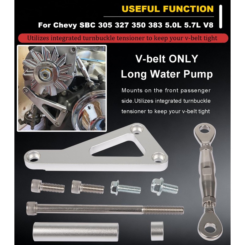 Billet Alternator Bracket Adjustable Kit for Chevy SBC 305 327