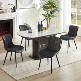 Dining Chairs Set of 4 - Leather Kitchen Chairs with Metal Legs, Upholstered Dining Room Chair, Modern Dining Chair for Kitchen, Living, Home (Black)