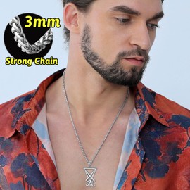 FaithHeart Satanic Necklace Sigil of Lucifer Pendant for Men Stainless Steel Satan Jewelry Luciferian for Satainism Neck Charms
