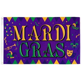 Mardi Gras Festival Flag 3x5ft Poly - Perfect for Mardi Gras, Lent, Easter, Fat Tuesday, Parties, Home Decor