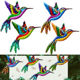 Kyduu 4 Pieces Hummingbird Wall Art Metal Wall Art Decoration, 3D Wall Sculptures, Metal Bird Decoration, Wall Decoration Metal, Vivid Wall Sculpture, Wrought Iron Hummingbird Decor, Metal Wall