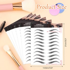 MWOOT 6 Sheets 4D Hair-Like Eyebrow Tattoos Stickers,Waterproof Natural Fake Eyebrow Sticker,Temporary Brow Grooming Shaping Transfers Stickers for Women and Girls(Black,10)