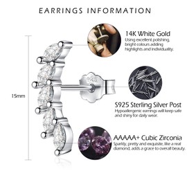 VYYU Silver Stud Earrings for Women - Sterling Silver Earrings, Cubic Zirconia Leaf Climber Earrings Hypoallergenic Earrings | Leaf Earrings Jewellery Christmas Birthday Bridesmaid Wedding Gift