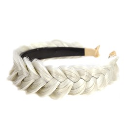 TOECWEGR Braided Headband WithTooth Wide Braid Messy Hair Hoop WomenFashion Hair Accessories (White Grey)