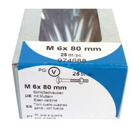 HSI Carriage Bolts with Nuts Galvanised Pack of 25) M6x80 mm DIN603 ISO 8677 – 974688