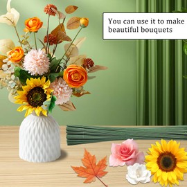 Wumuzai 100 Pieces Floral Wire Stems 14 Gauge, Flower Wire Stems for Bouquet Craft, Green Florist Wire for Paper Flower Artificial Flower Arrangement DIY Making Supplies, 14 Inch