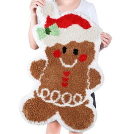 Tinideya Christmas Tufted Gingerbread Bath Rugs 29.53 x 18.5 Inch Nonslip Gingerbread Bathroom Welcome Mat Gingerbread House Doormat Cute Gingerbread Christmas Decor for Xmas Kitchen Door Decorations
