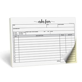 321Done Order Form Pad, 5.5x8.5 Landscape 2-Part Carbonless, Made in USA, Carbon Copy Purchase Sales Receipt Book for Small Business Invoice (50 Sets) White/Yellow, Premium Paper