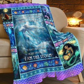 Mermaid Blanket for Girls Blue Ocean Throw Blankets Soft Cozy Warm Fuzzy Fleece Marine Life Shells Bedding Flannel Throws Stuffed Animal Gifts for Mermaid Lovers Kids Men Women Bedroom Decor 50"x40"