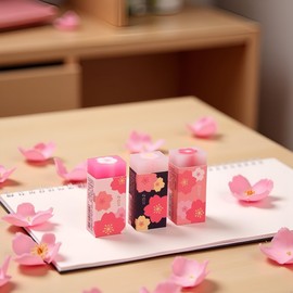 3 Pcs Pink Lovely Cherry Blossoms Rubber Erasers of Sakura Petal Sketch Painting Pencil Correction Tool School Office Stationery Supply Standard Pencil Erasers