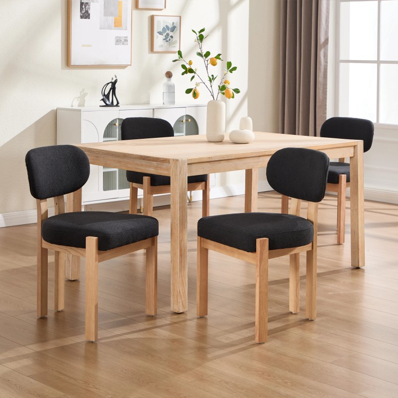 Modern Black Chenile Upholstered Solid Wood Dining Room Chair Set